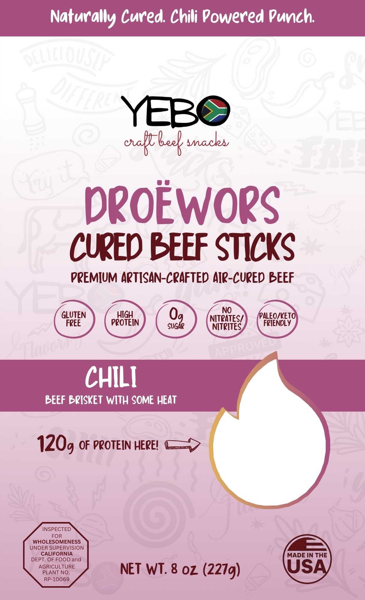 A Megenta bag of Natural Chili Droëwors