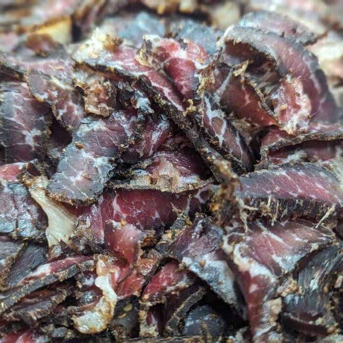 A pile of sliced biltong