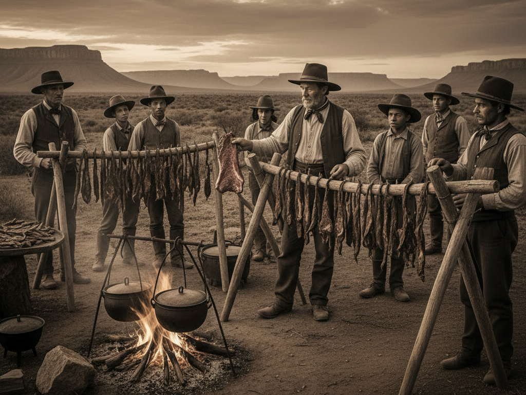 Group preparing traditional biltong and droëwors.