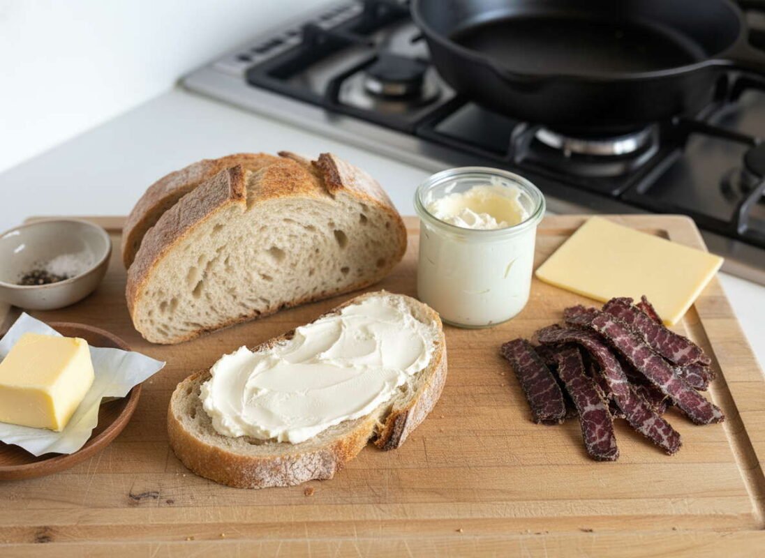 Ingredients for a savory toastie preparation