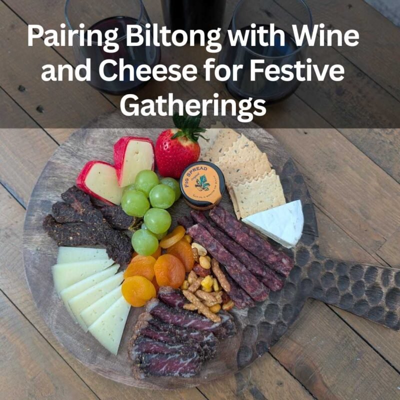 Biltong, wine, cheese, and fruits platter
