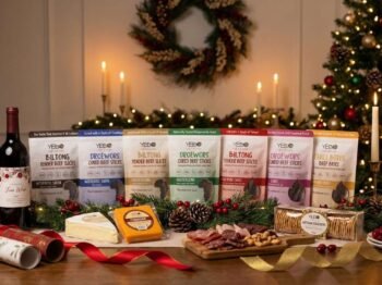Biltong for Christmas, with a festive table with biltong and wine