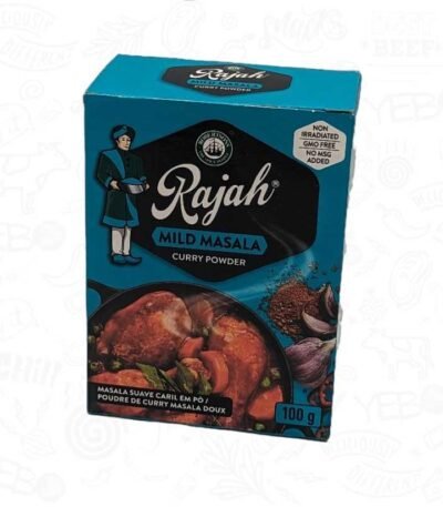 a blue box of Rajah Masala Curry spice
