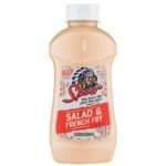 Spur Salad and French Fry Dressing bottle with creamy pink sauce and colorful logo.