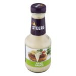 Steers Rave Sauce bottle with creamy condiment and bold branding on glass packaging.