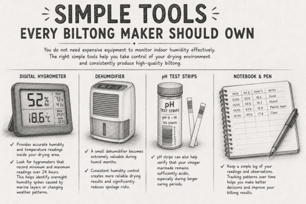 Essential tools for monitoring biltong drying humidity and improving homemade biltong results.