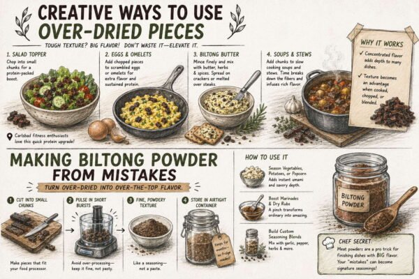 Creative ways to use over dry biltong with recipes, tips, and seasoning ideas.