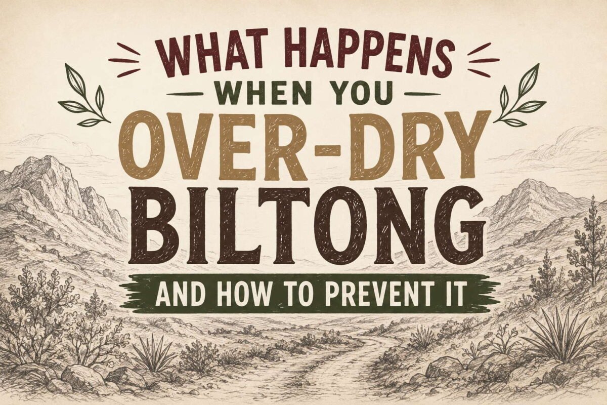 Over dry biltong guide poster with rustic design and vintage typography.