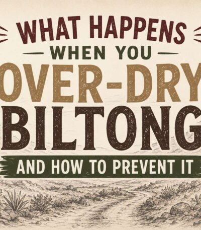Over dry biltong guide poster with rustic design and vintage typography.