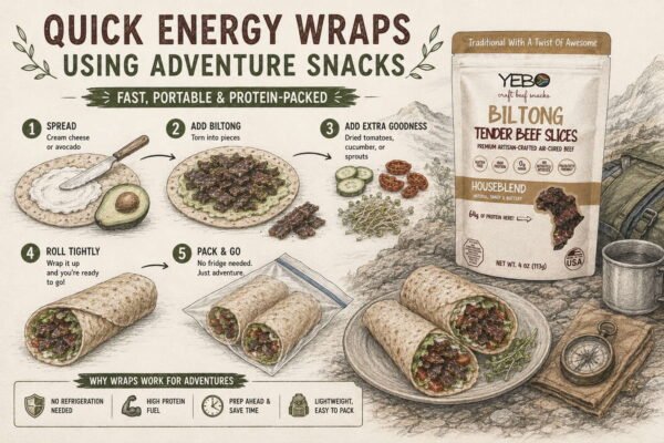 Quick tutorial for making portable biltong snacks wraps for outdoor energy and adventure.